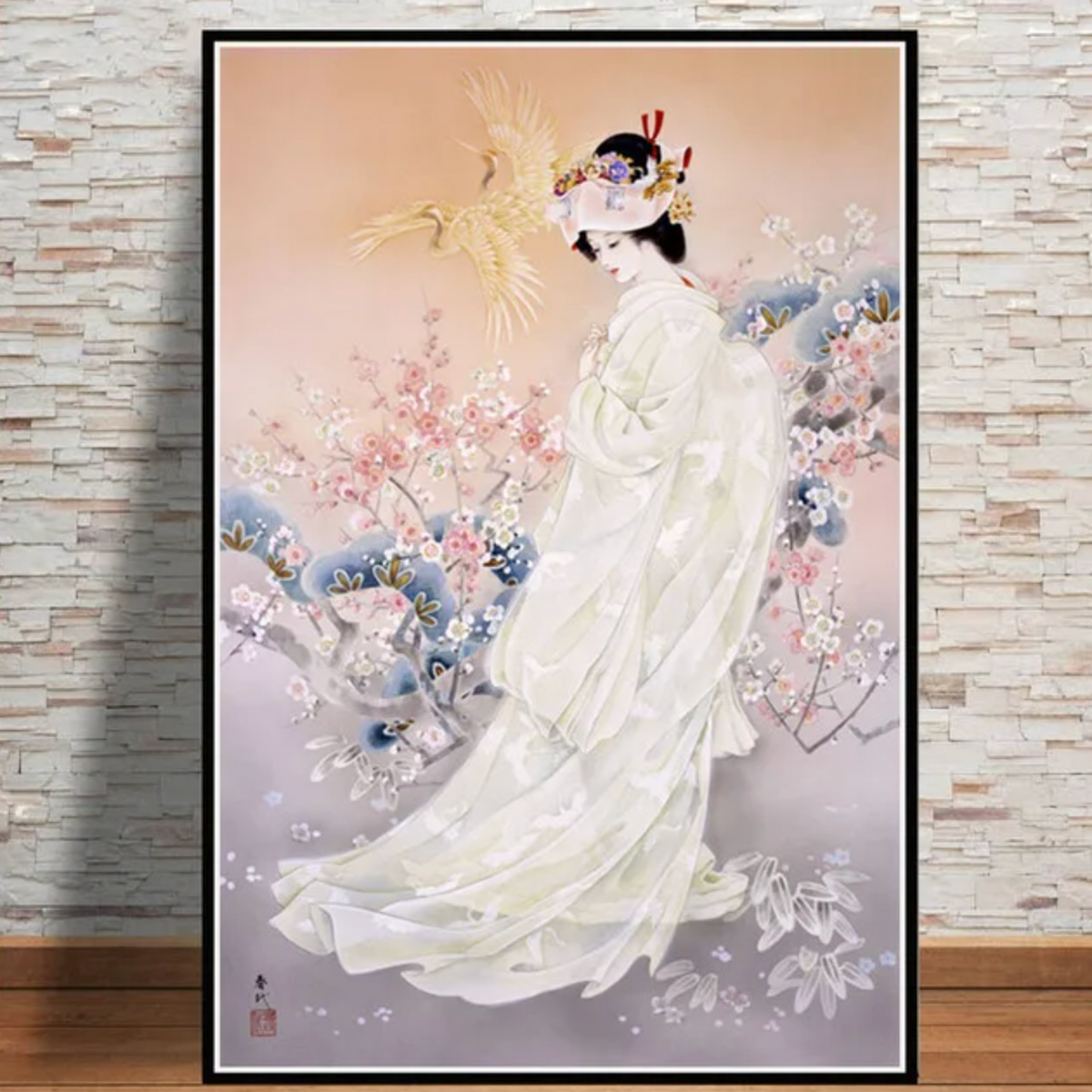 Toile Peinture Geisha Samouraï Japonais Tableau Decoration Murale