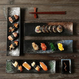 assiette japonaise a sushi rectangulaire noire