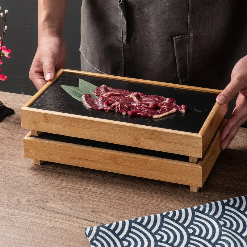 assiette japonaise design bois ardoise plate