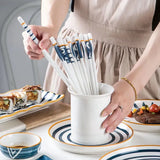 baguettes japonaises en ceramique blanc bleu