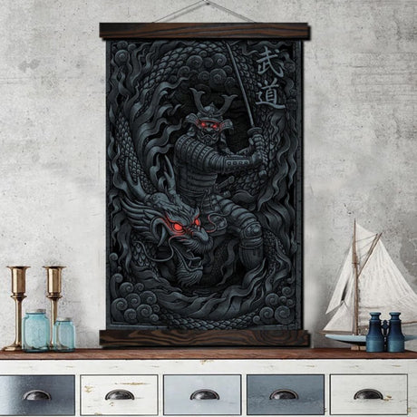 Japanese dragon and samurai painting