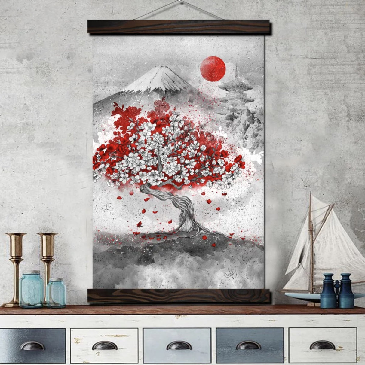 Tableau Japonais Cerisier et Mont Fuji