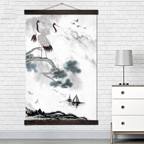 Japanese black and white painting cranes