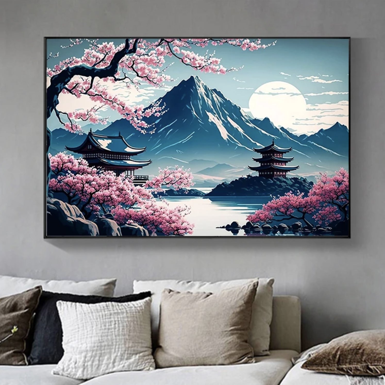 Japanese painting Mount Fuji and cherry tree Au coeur du Japon