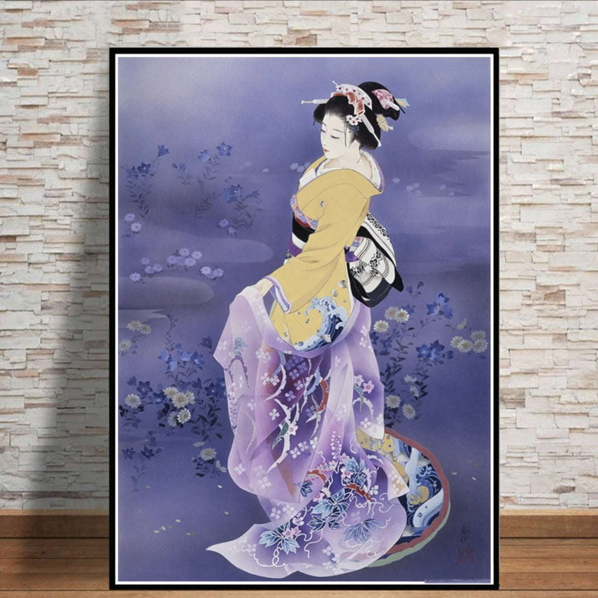 Tableau japonais geisha violet