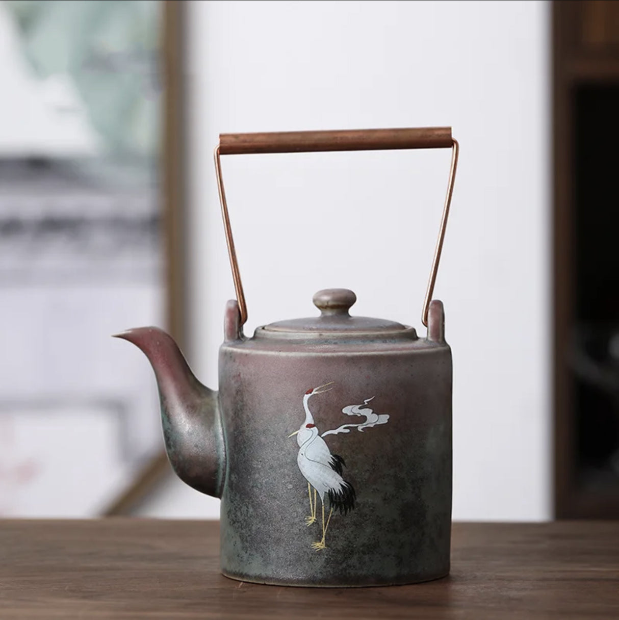 Japanese teapot with cranes