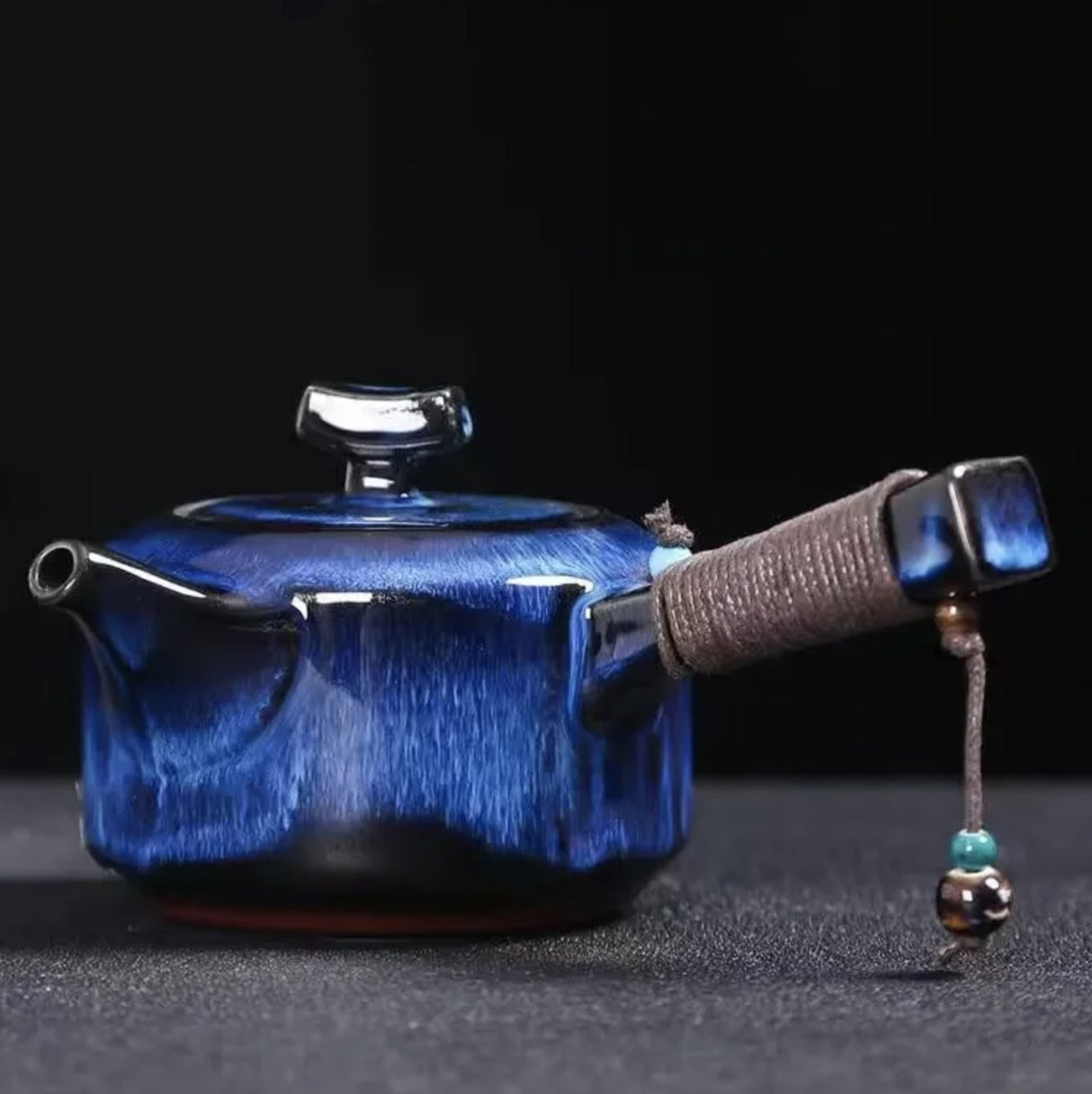 Japanese kyusu blue porcelain teapot
