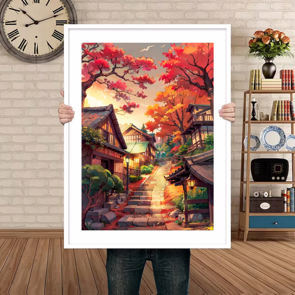 Tableau japonais rue traditionnelle en automne