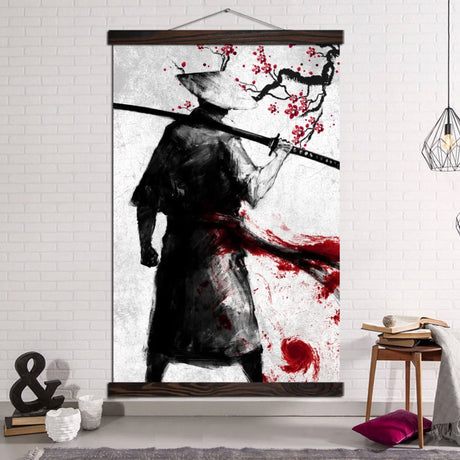 Tableau japonais ninja et cerisier