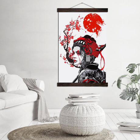 Tableau japonais geisha et cerisier