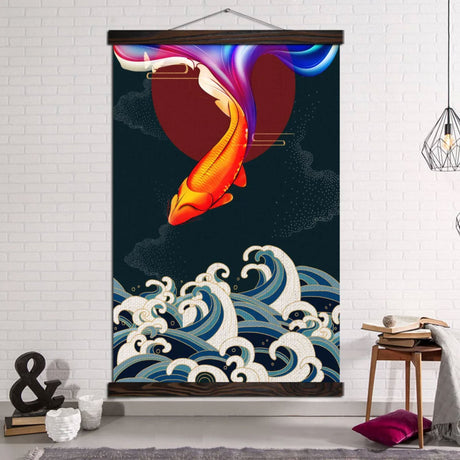 Tableau japonais poisson et vagues