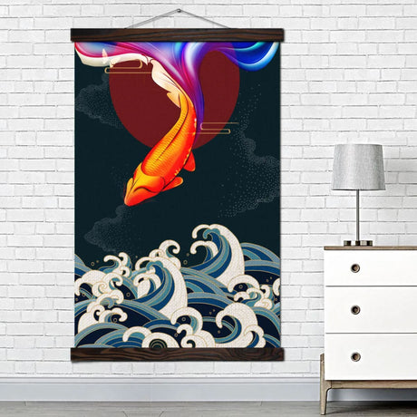 Tableau japonais poisson et vagues