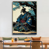 Tableau japonais ancien samouraï à genoux