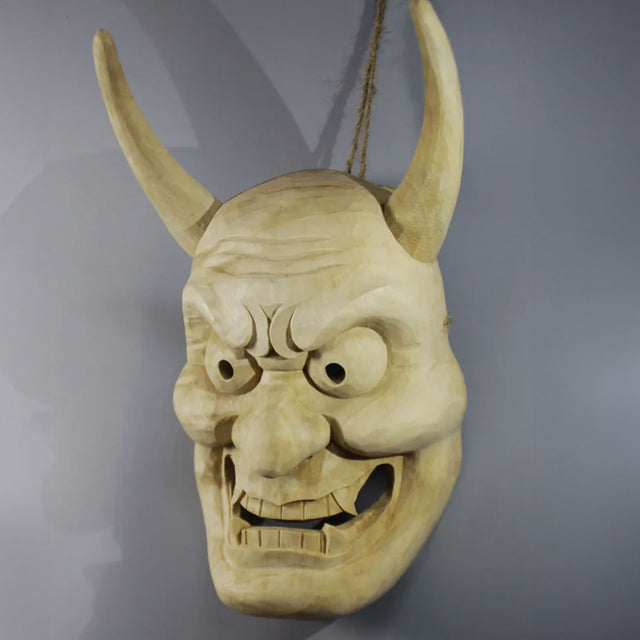 Masque japonais en bois démon à cornes (masque décoratif)