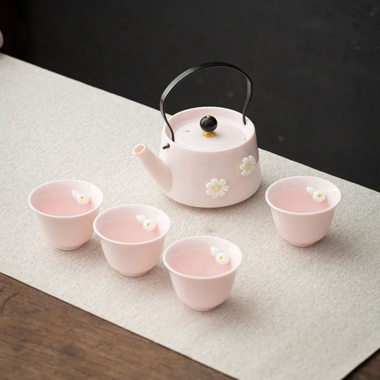 Service à thé japonais rose à fleurs
