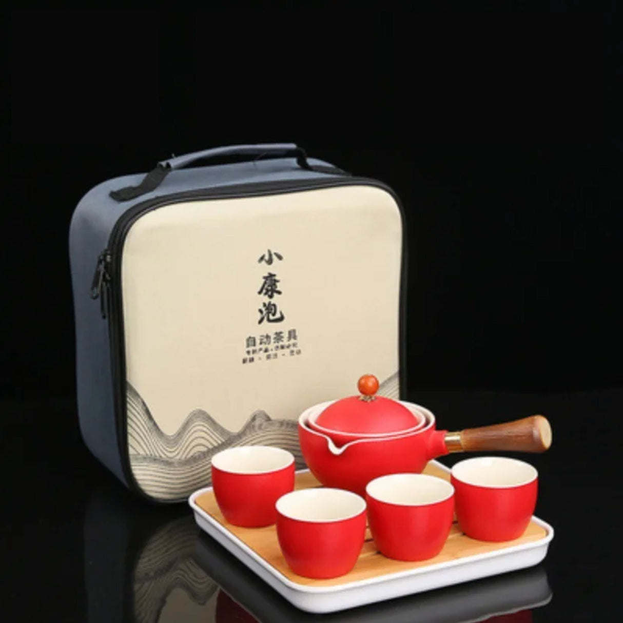 Service à thé japonais portatif rouge