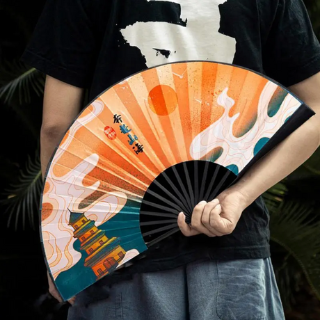 eventail japonais paysage orange