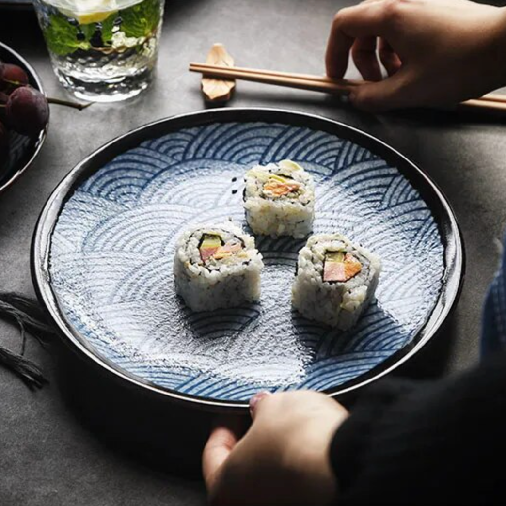 assiette japonaise motifs vagues ronde