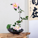 Black round ikebana moribana vase