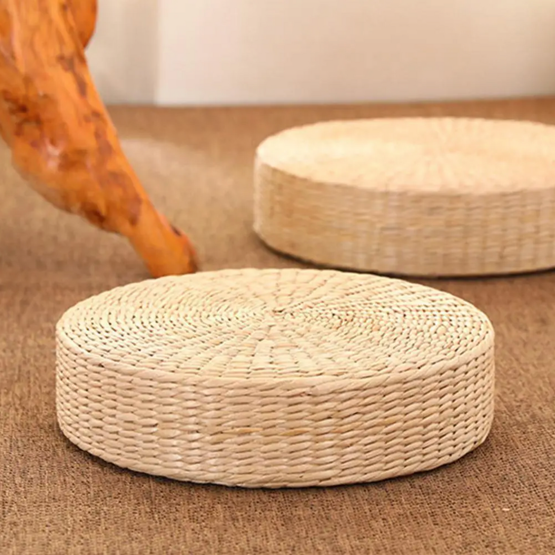 Coussin japonais rond en paille tressée