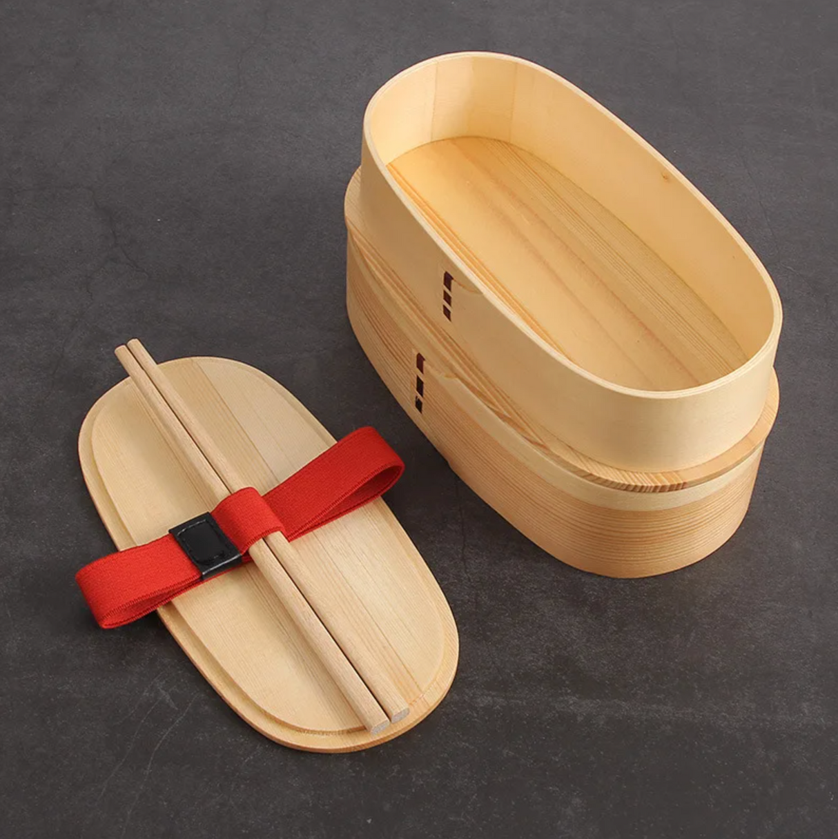 Tiered wooden bento box