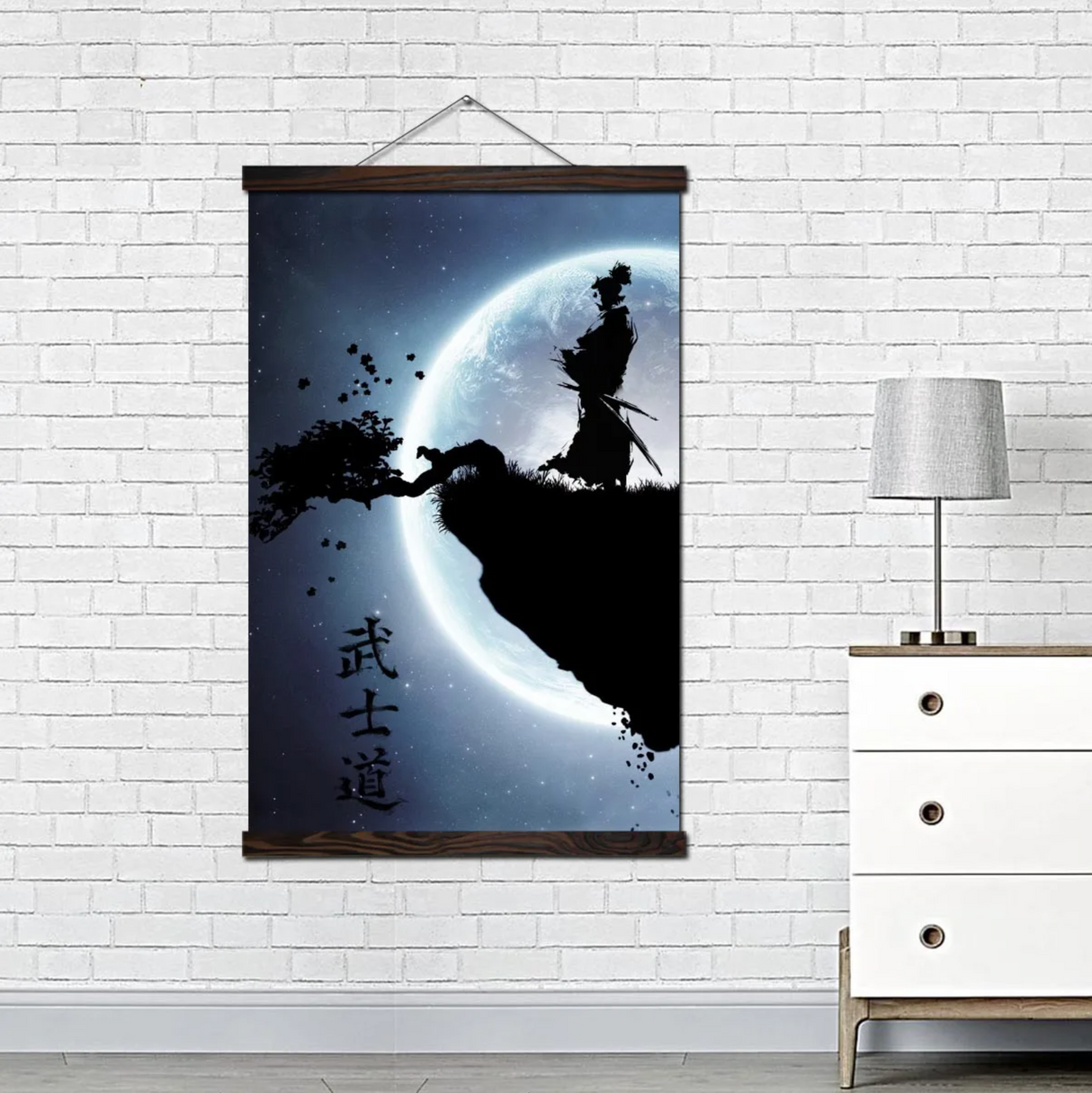 Japanese samurai full moon painting