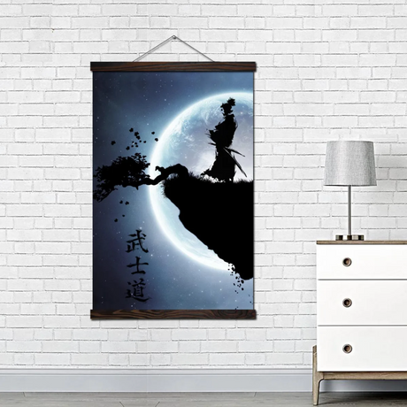 Tableau japonais samouraï pleine lune