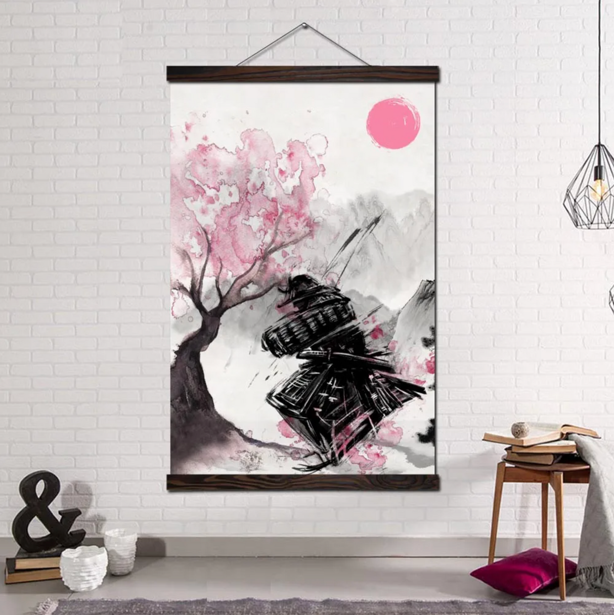 Japanese samurai and sakura painting
