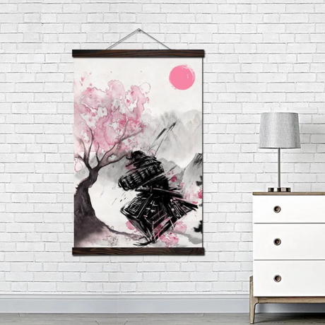 Tableau japonais samouraï et sakura