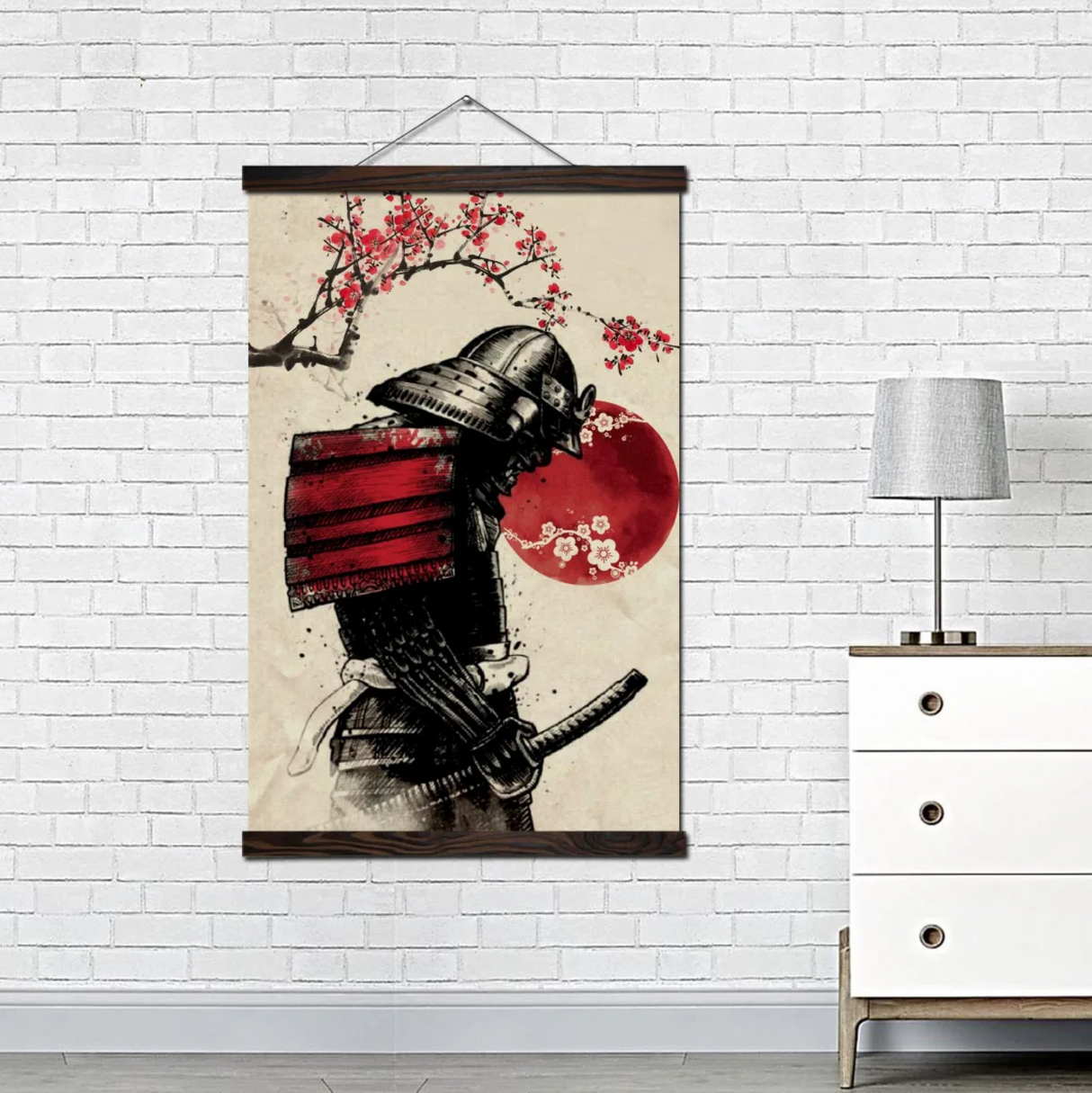Tableau japonais samouraï et cerisier