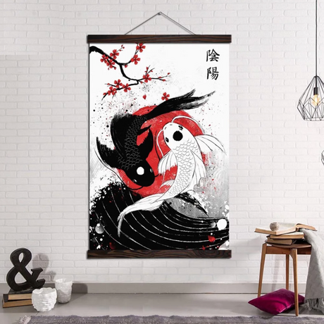 Japanese black and white carp painting
