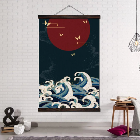 Japanese painting raging sea