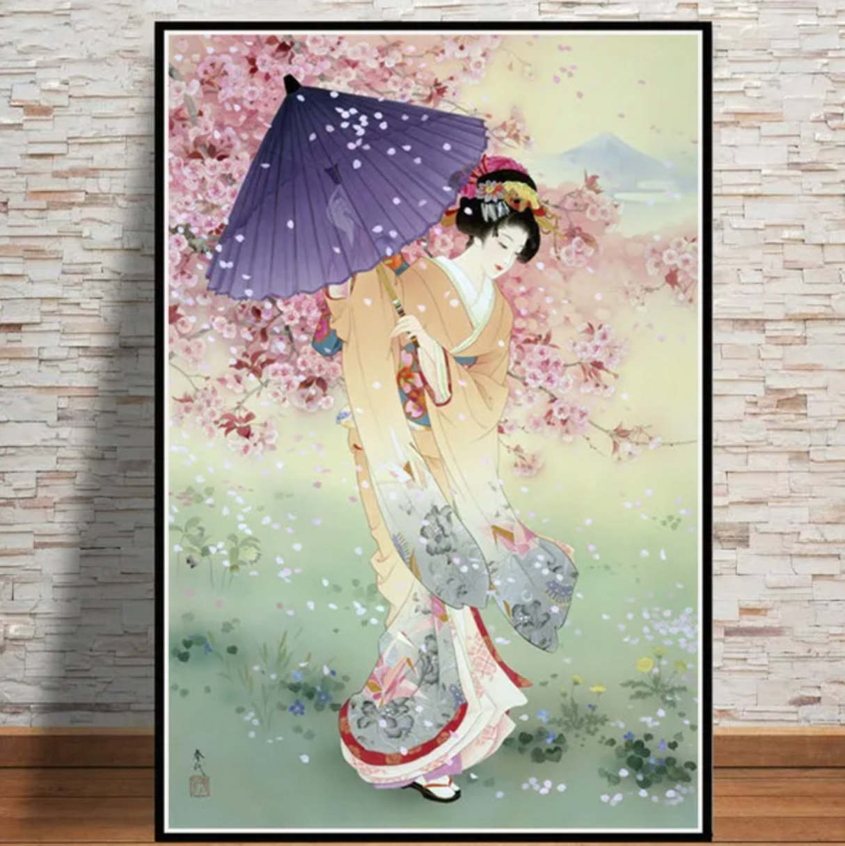 Japanese geisha sakura painting