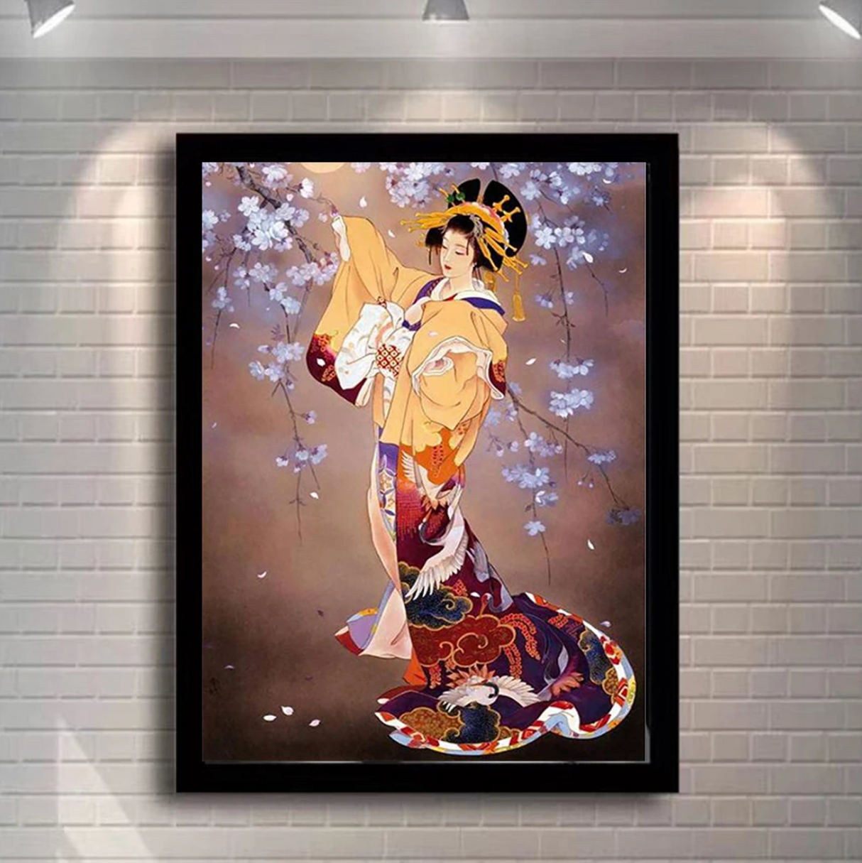 Tableau japonais geisha cerisier