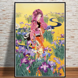 Japanese painting geisha flowers