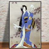 Japanese painting geisha and doves
