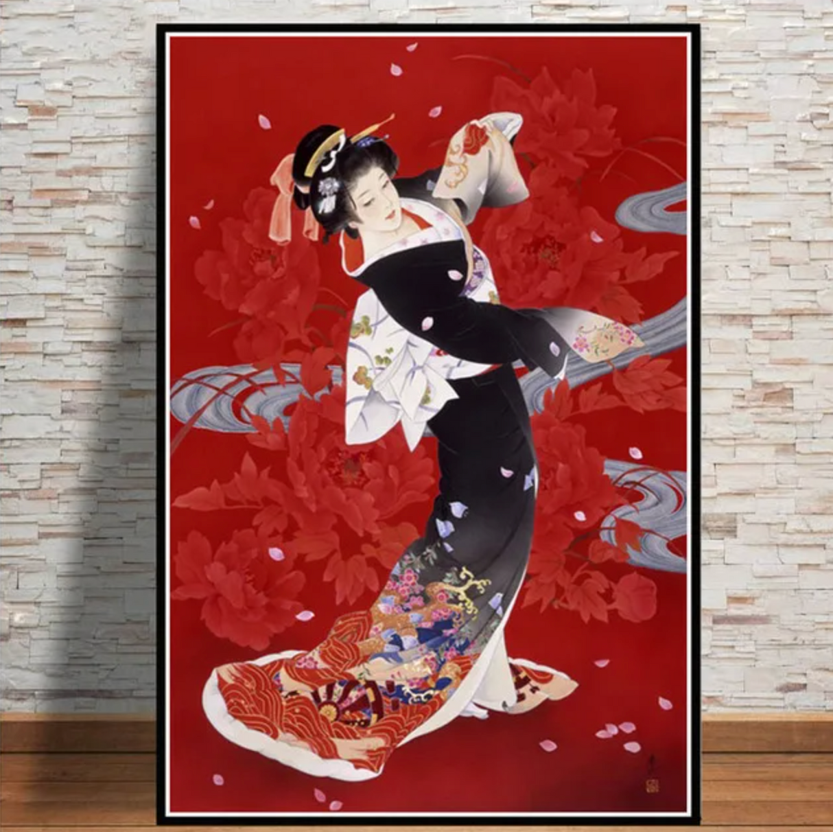 Japanese red geisha painting