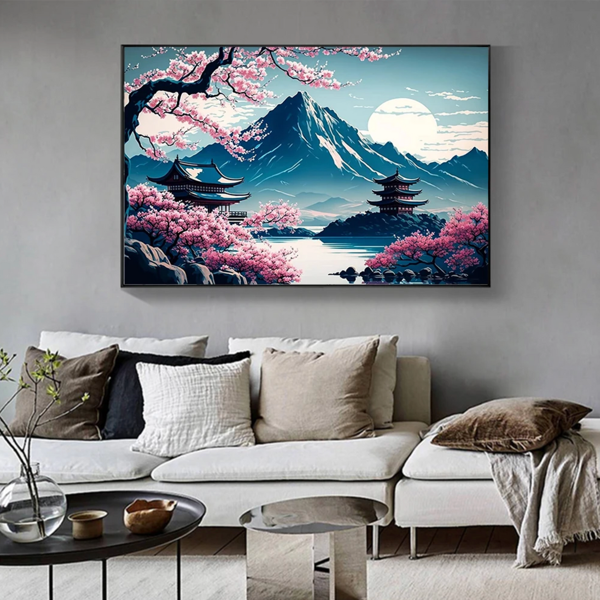 Japanese painting Mount Fuji and cherry tree