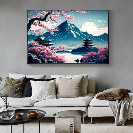 Japanese painting Mount Fuji and cherry tree