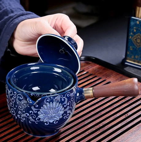 Théière japonaise kyusu bleue