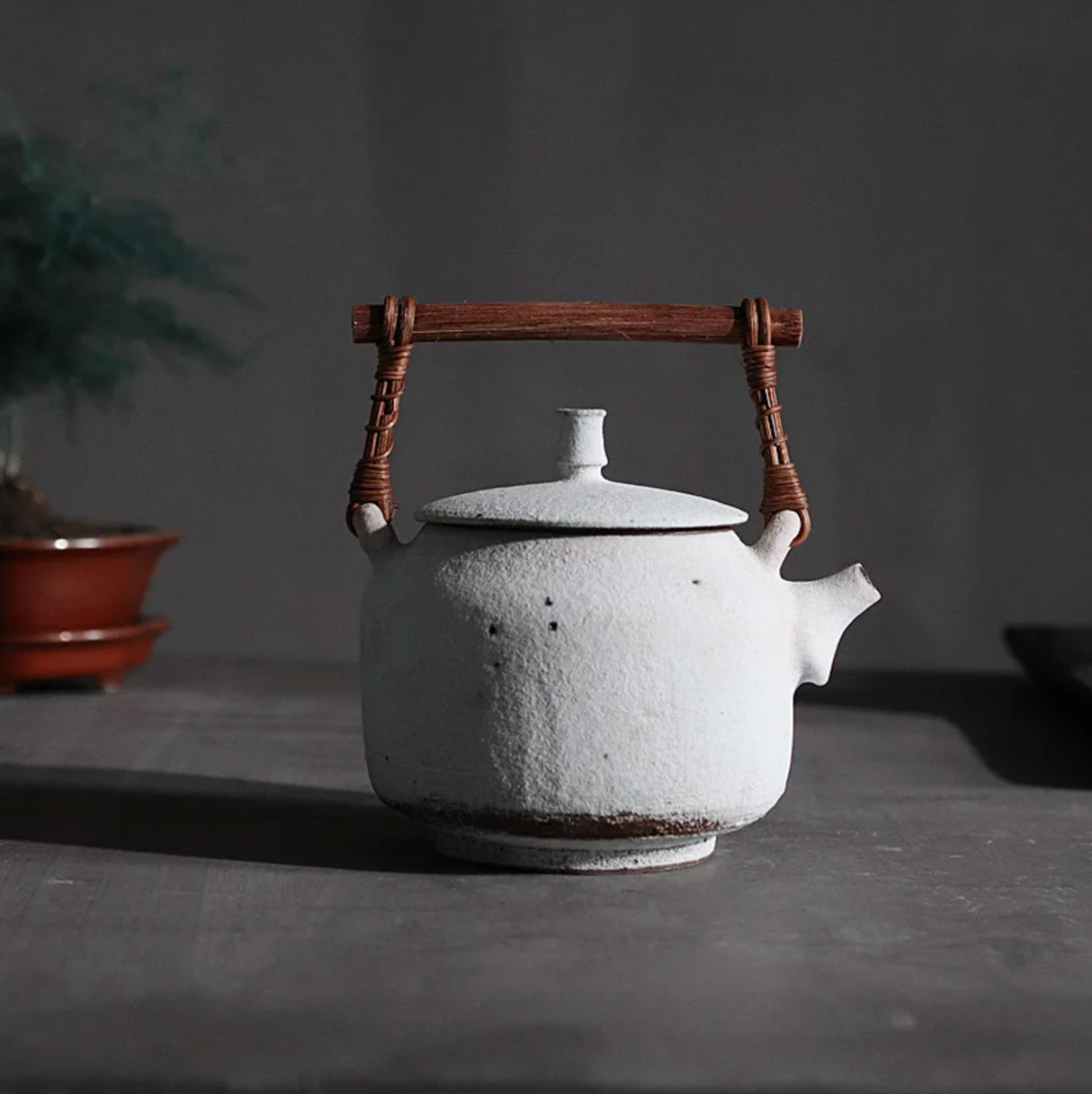 Handmade white Japanese teapot