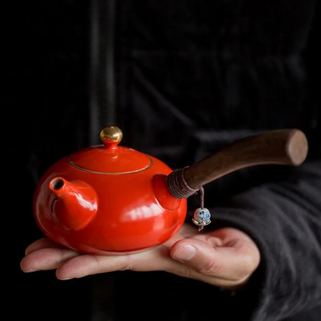 Japanese orange kyusu teapot