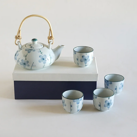 Japanese white flower tea set
