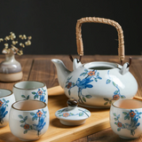 Service à thé japonais blanc fleurs et oiseaux