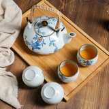Service à thé japonais blanc fleurs et oiseaux
