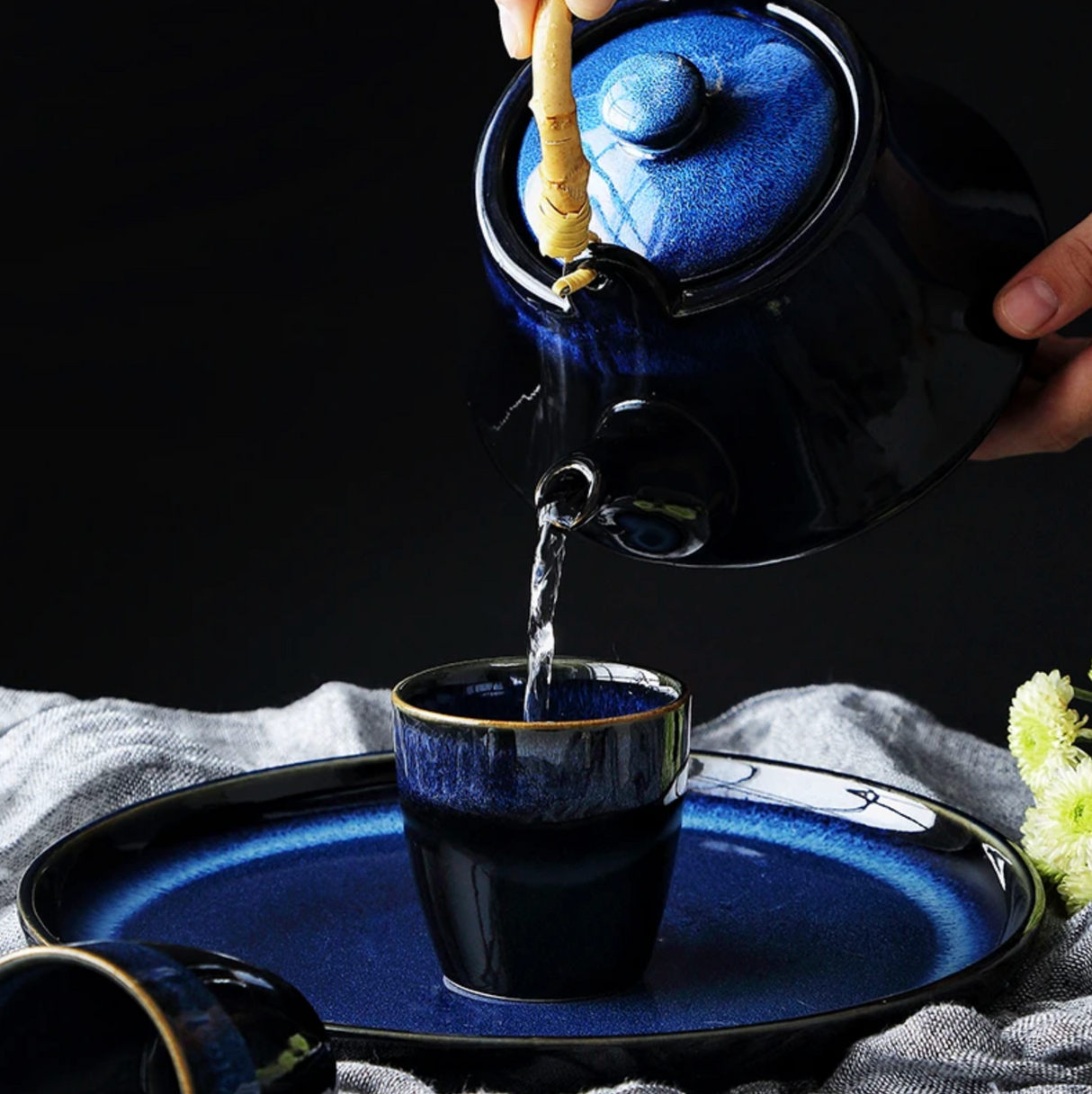 Service à thé japonais bleu marine