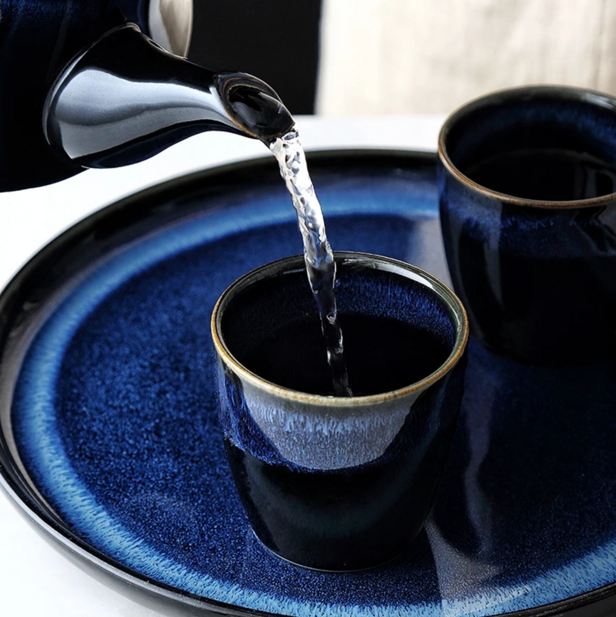 Service à thé japonais bleu marine