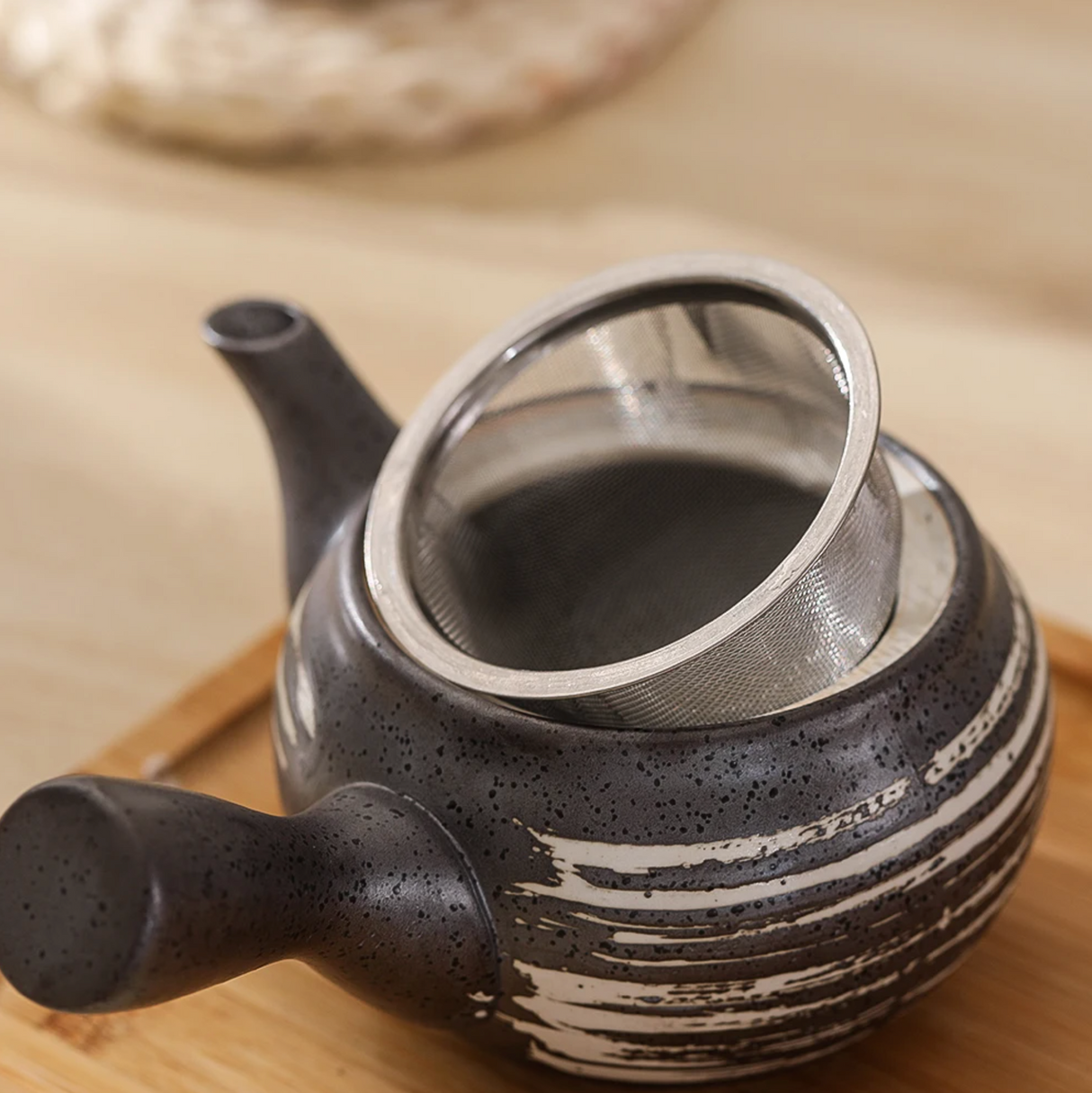 Japanese black and white kyusu teapot