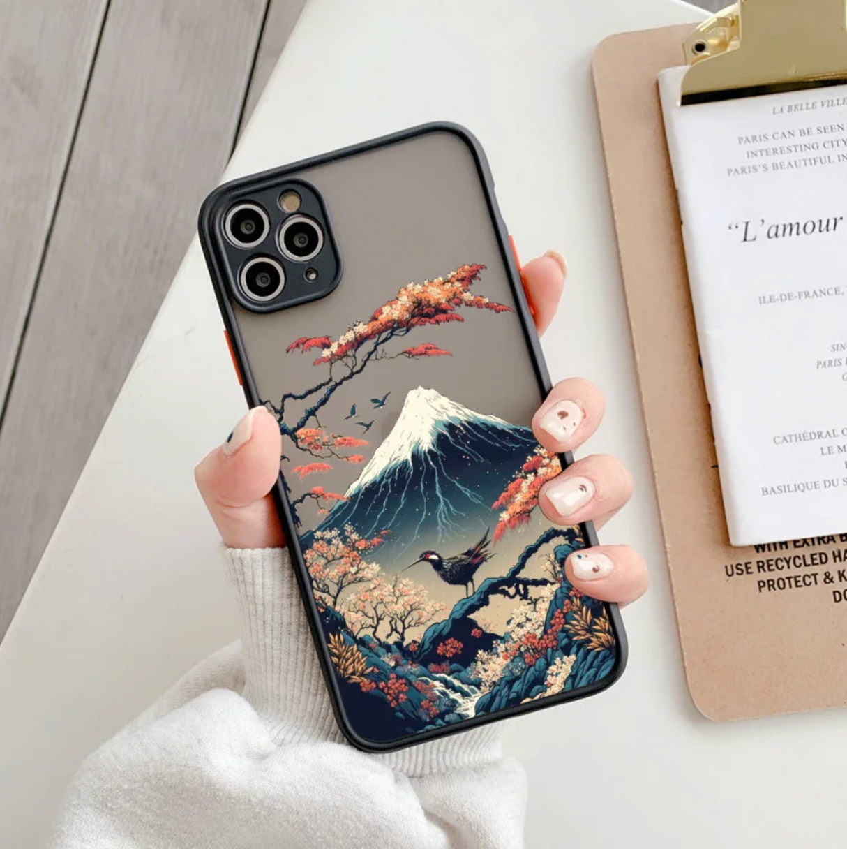 Coque de téléphone japonaise mont Fuji et oiseau