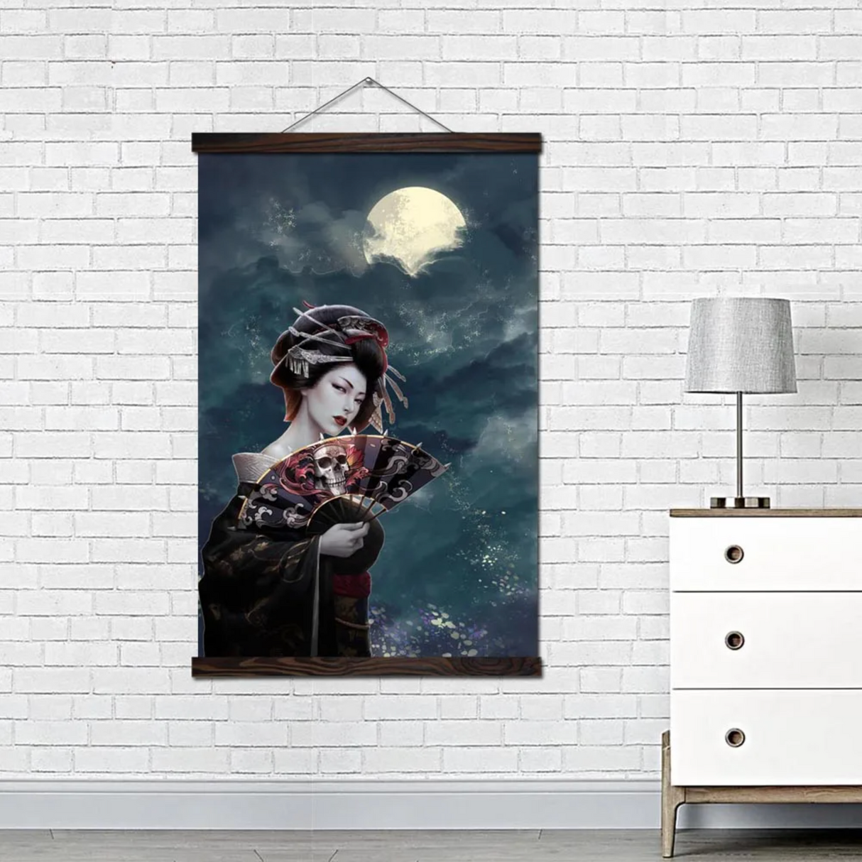 Tableau japonais geisha et lune